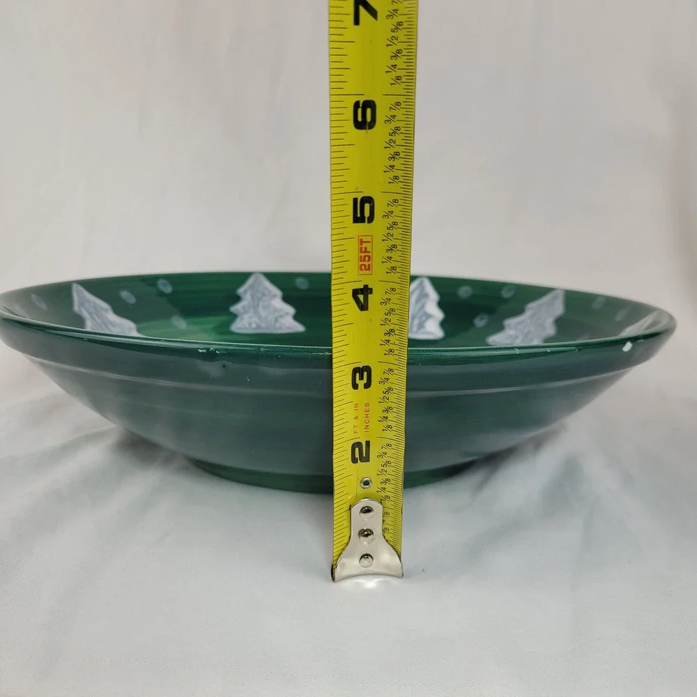 La Gioconda Italy Hand Painted Christmas Reindeer Green Ceramic Large Pasta Bowl